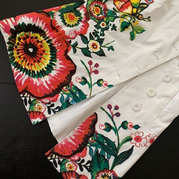 DESIGUAL coat trench white GREEN floral - Picture 2 of 7